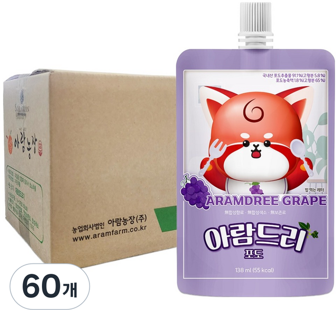 아람농장 아람드리 포도 주스, 60개, 138ml