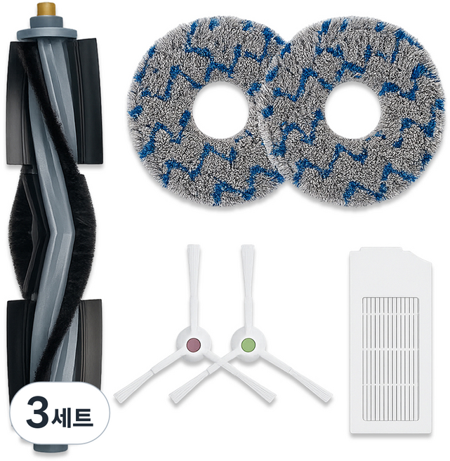 멋진공간 에코백스 T10 옴니 호환 터보 물걸레 + 필터 + 메인브러쉬 + 사이드브러쉬 소모품 세트, 3세트
