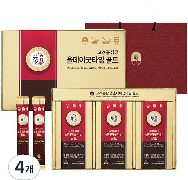 풍년보감 6년근 고려홍삼정 올데이굿타임 골드 30포 세트 + 쇼핑백, 300g, 4세트