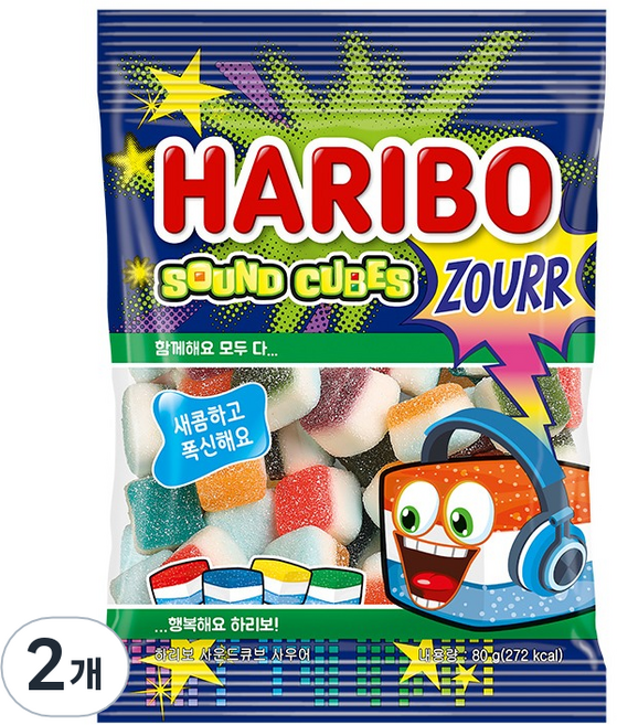 하리보 사운드큐브 사우어 젤리, 80g, 2개