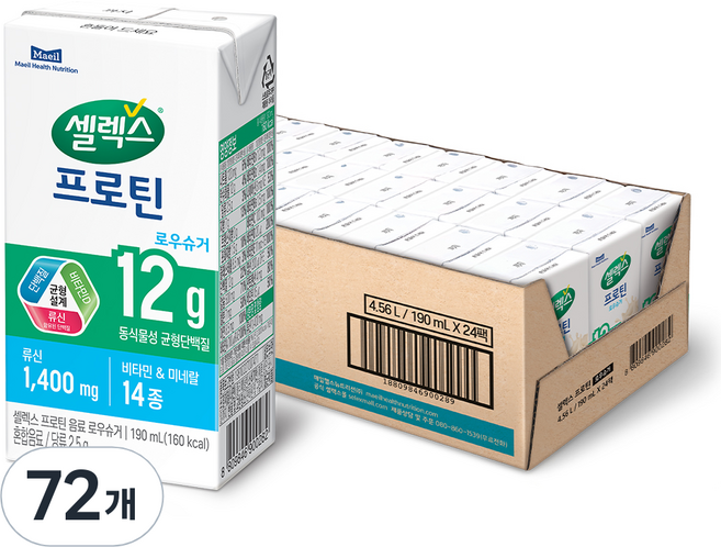셀렉스 프로틴 로우슈거 음료, 190ml, 72개