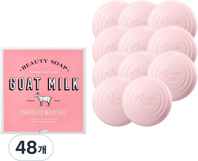 샤워메이트 산양유 딸기 비누, 90g, 48개