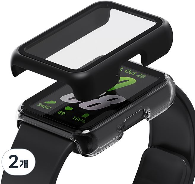 칸탐 갤럭시 핏3 호환 풀커버 강화유리 케이스 2p 세트, 투명+무광블랙, 2개