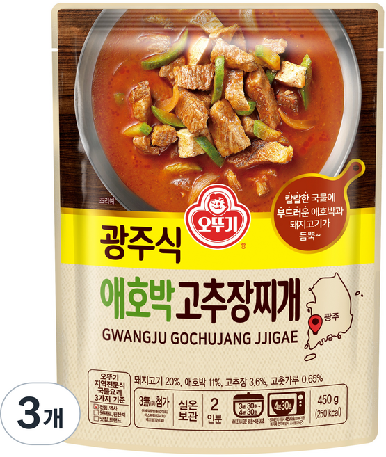 오뚜기 광주식 애호박 고추장찌개, 450g, 3개
