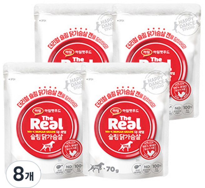 하림펫푸드 강아지 더리얼 슬림 간식 파우치, 닭, 70g, 8개, 닭가슴살맛