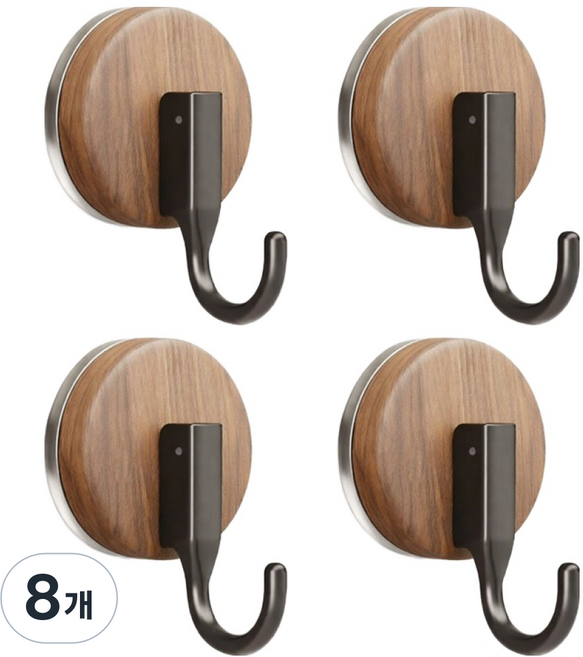 코지웰 원목 현관 거실 다용도 부착식 걸이 후크, 블랙, 8개