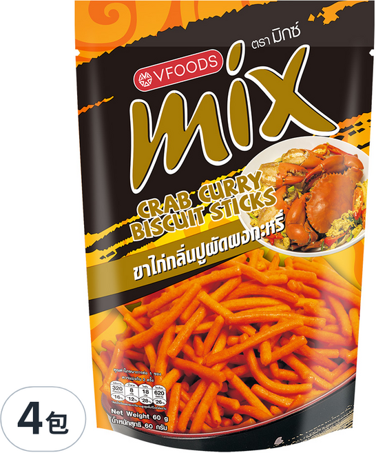 VFOODS Mix 餅乾條 咖哩螃蟹味, 60g, 4包