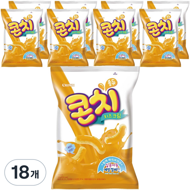 크라운 콘치 치즈크림 스낵, 135g, 18개