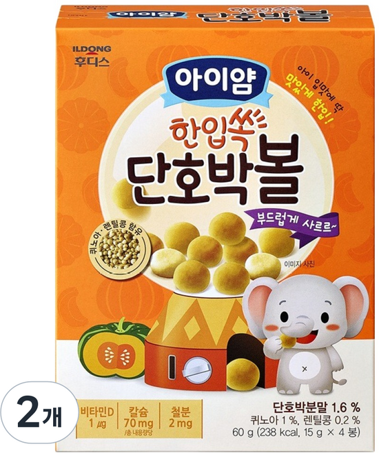 아이얌 일동후디스 한입쏙 단호박볼, 단호박맛, 60g, 2개