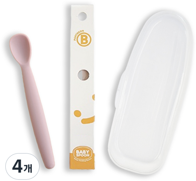 PANTHEON B 矽膠初期中期副食品湯匙 大 + 收納盒, 寶寶粉, 4個