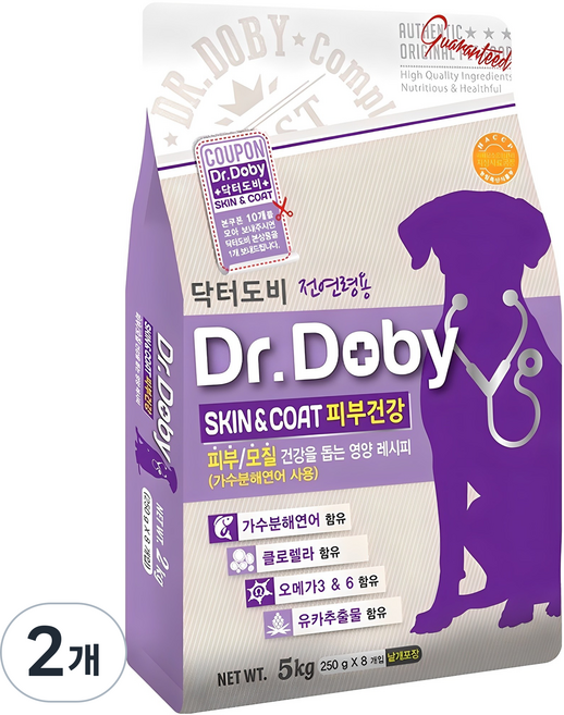 닥터도비 강아지 기능성 사료, 피부/피모, 5kg, 2개