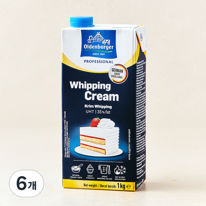 올덴버거 휘핑크림, 1L, 6개