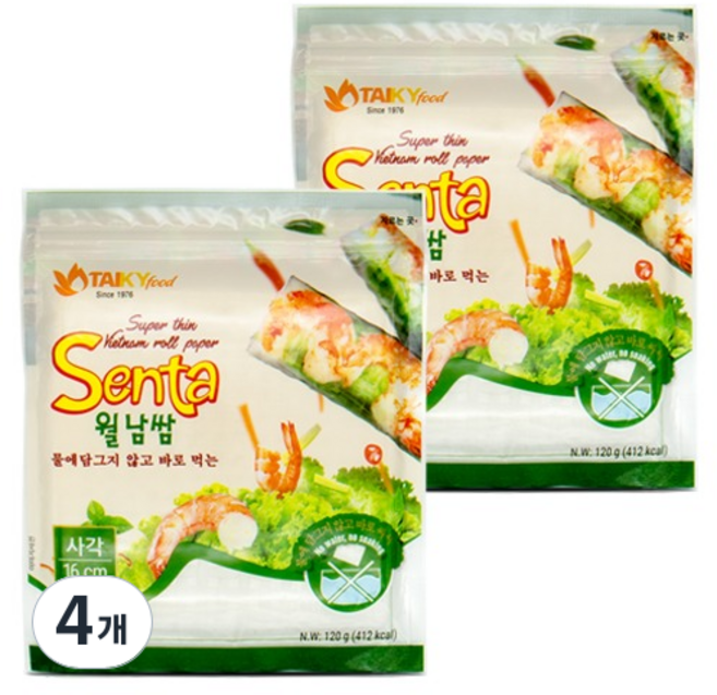 타이키 물없이 싸먹는 월남쌈 라이스페이퍼 사각 16cm, 4개, 120g
