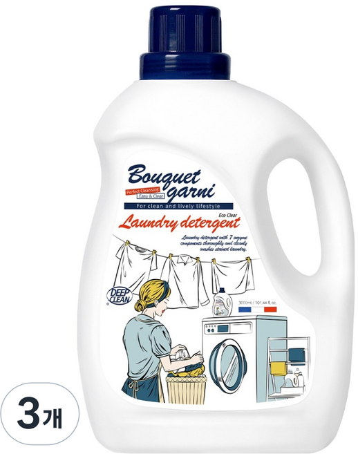 부케가르니 에코 클리어 세탁 액상세제 본품, 3L, 3개