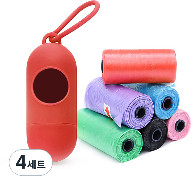 펫투비 반려동물 배변 봉투 케이스 + 리필백 세트, 레드 + 랜덤 발송, 90개입, 4세트