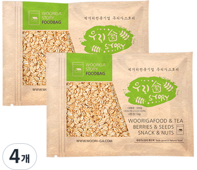 우리가스토리 압착 귀리 오트밀, 1kg, 4개