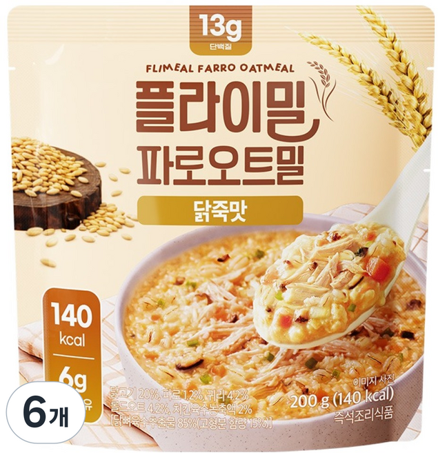 플라이밀 파로오트밀 닭죽맛, 200g, 6개