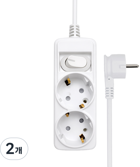 에코파워탭 안전 스위치 납작 멀티탭 2구, 화이트, 2개, 1.5m