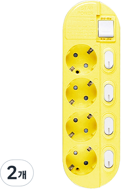 이어지다 개별 스위치 컬러 멀티탭 4구, 4.5m, 노랑, 2개