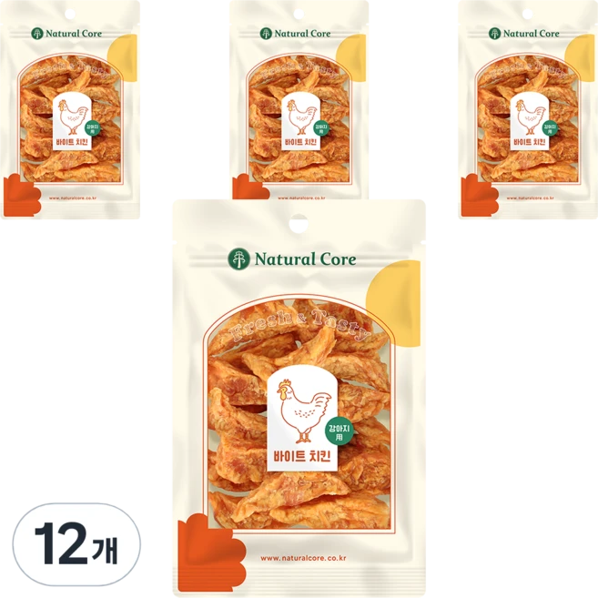 네츄럴코어 강아지 바이트 치킨 육포, 치킨맛, 70g, 12개 - 쿠팡