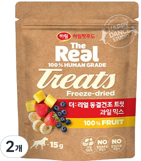 하림펫푸드 강아지 더리얼 동결건조 트릿, 과일 믹스, 15g, 2개