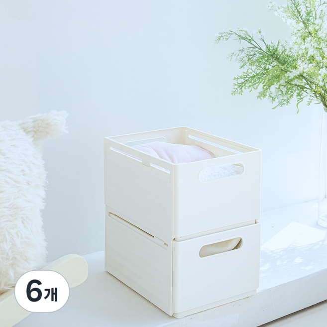 리빙킹 접이식 슬라이딩 수납함 정리 박스, 화이트, 6개