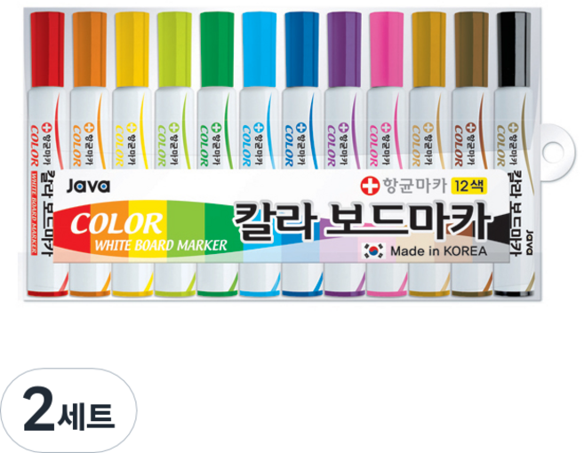자바펜 칼라 보드마카, 검정, 파랑, 빨강, 녹색, 연두, 하늘, 노랑, 주황, 분홍, 보라, 황토, 고동색, 24개