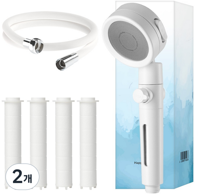 해피달링 3단조절 온오프 필터 샤워기 헤드 필터 5p 호스, 화이트, 2개