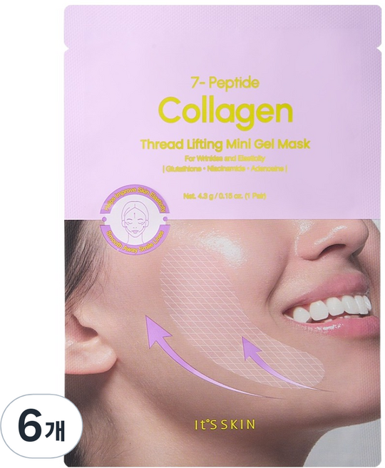 잇츠스킨 세븐 펩타이드 콜라겐 실리프팅 미니 겔 마스크, 6개, 1개입