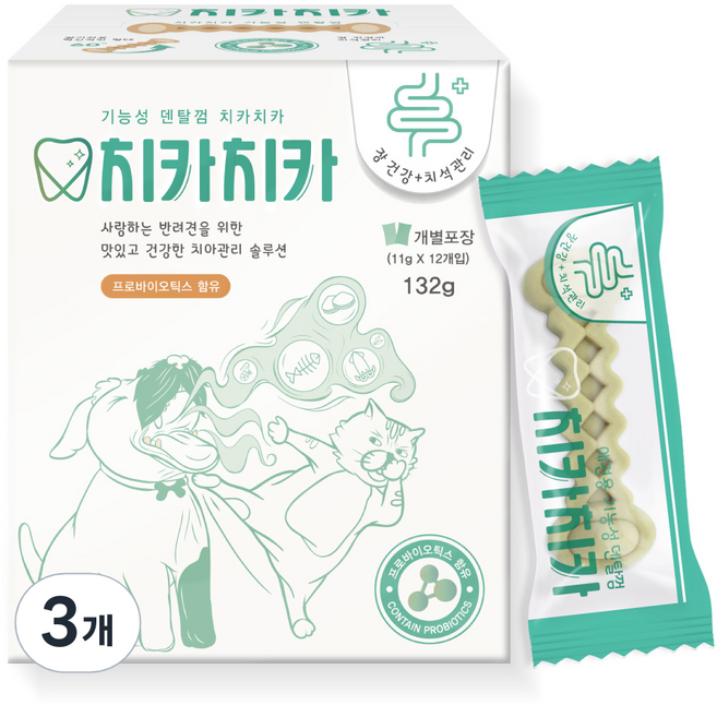 굿데이 치카치카 강아지 덴탈껌, 장 건강, 132g, 3개