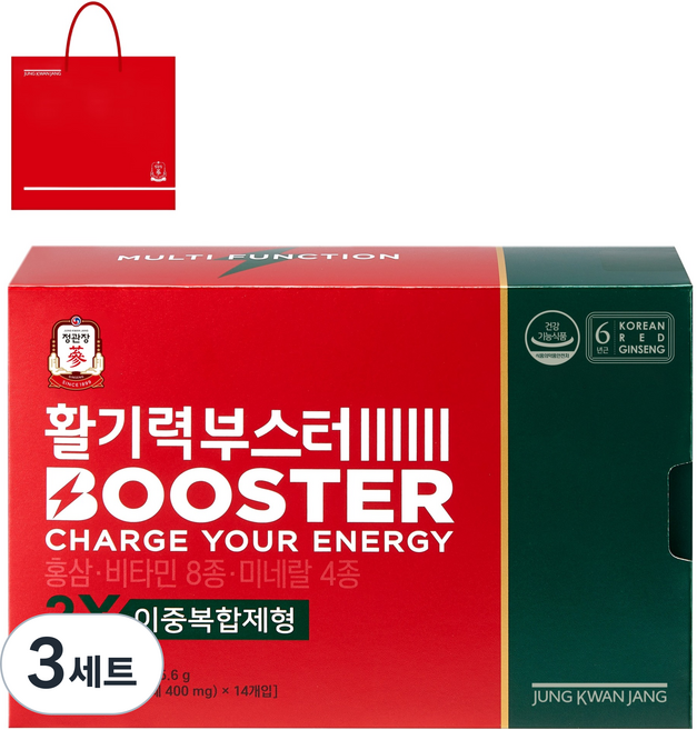 정관장 정품 활기력 부스터 20ml x 14병 + 400mg 14정 + 쇼핑백, 14회분, 3세트