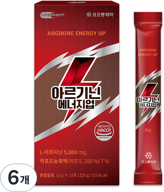 코오롱제약 뉴트라팜 아르기닌 에너지업, 225g, 6개