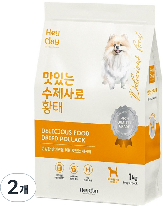 헤이데이 전연령 강아지 맛있는 수제 소프트사료, 황태, 1kg, 2개