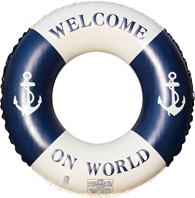 FANCY LIFE 多色充氣泳圈 兒童圓形款, 船錨藍, 1個