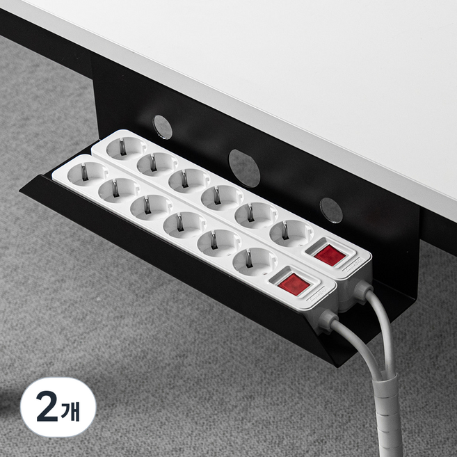 생활백서 무타공 멀티탭 전선 정리 선반, 2개, 블랙