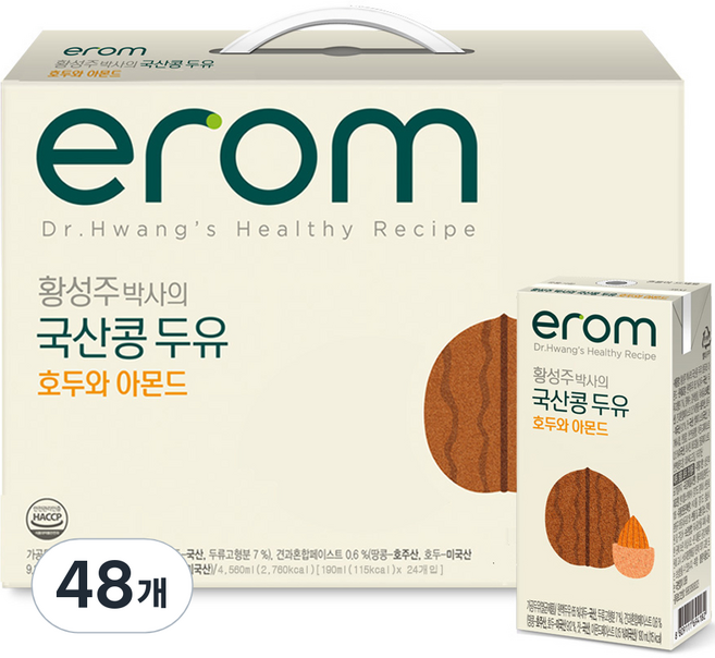 이롬 황성주 박사의 국산콩 두유 호두와 아몬드, 190ml, 48개
