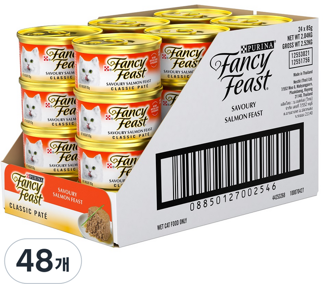 팬시피스트 전연령 고양이 화이트라벨 클래식 주식캔, 연어, 85g, 48개
