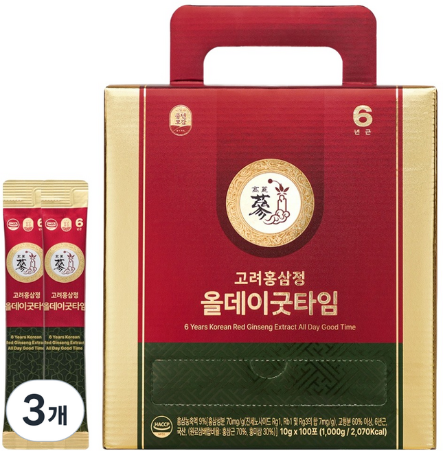 Pnbg 豐年寶鑑 6年根高麗紅參精 All Day Good Time 條狀飲 100入, 1kg, 3個
