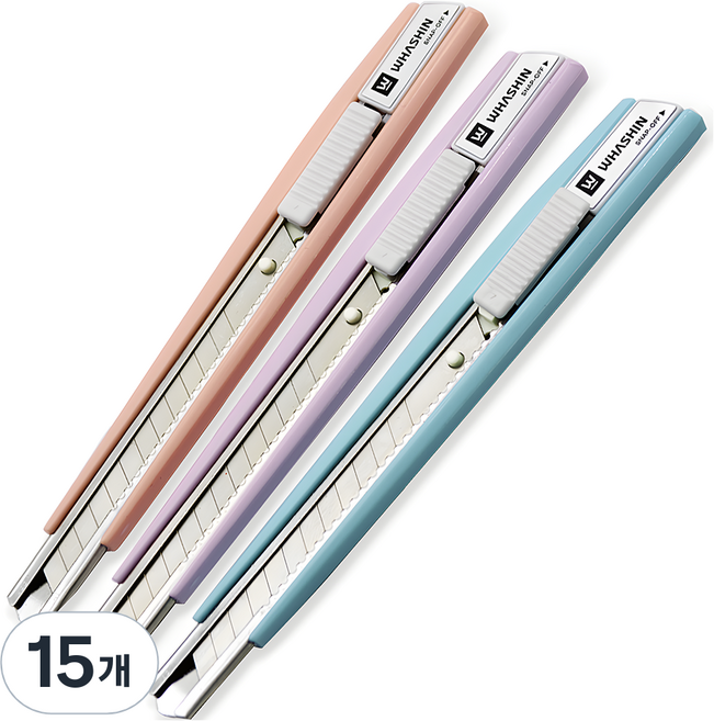 화신 215 커터칼 KN-215P3 소 9mm 3개입, 블루 + 퍼플 + 피치, 5세트