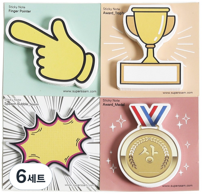 슈퍼쌤 활용만점 스티키노트 4종 세트, 손가락 + 트로피 + 말풍선 + 메달, 6세트