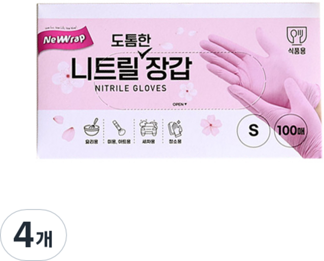 뉴랩 니트릴장갑, 핑크, 소(S), 4개