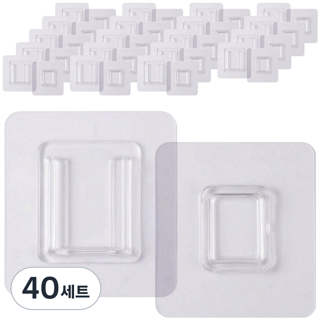 굿무드 다용도 리모컨 액자 공중부양 접착식 후크 스티커 2종 세트, NEW 투명, 40세트