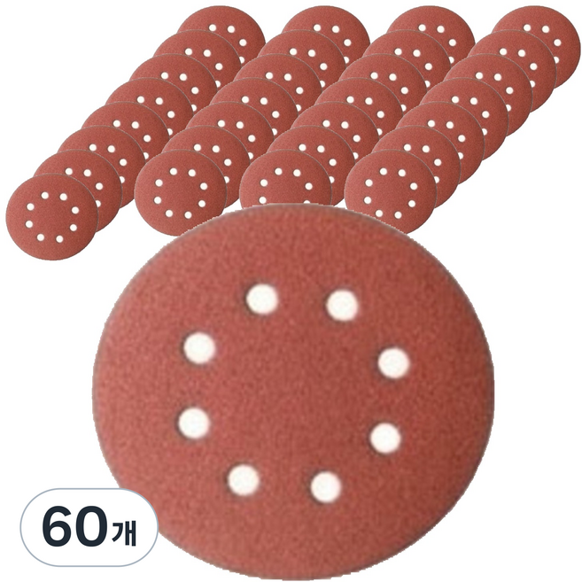 올커버 8홀 연마용 원형 벨크로 사포 240방, 60개