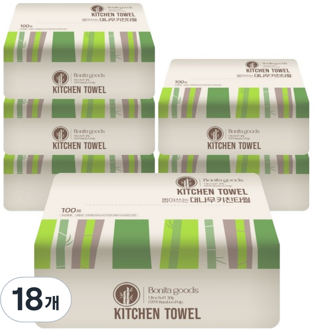 보니타굿즈 뽑아쓰는 대나무 키친타올 3겹, 100개입, 18개