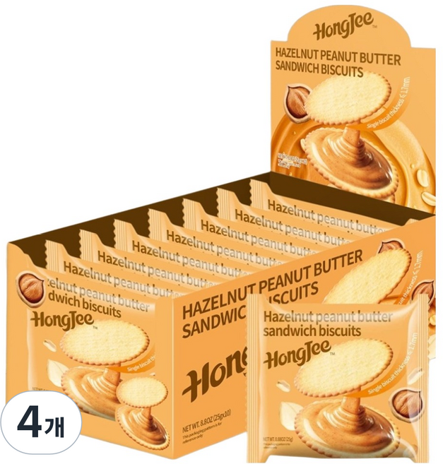 HongJee 헤이즐넛 피넛버터 샌드위치 비스킷 10p, 250g, 4개