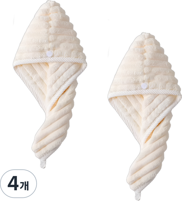 꾸지 초강력 흡수 헤어 타월 25 x 65 cm, 아이보리, 4개