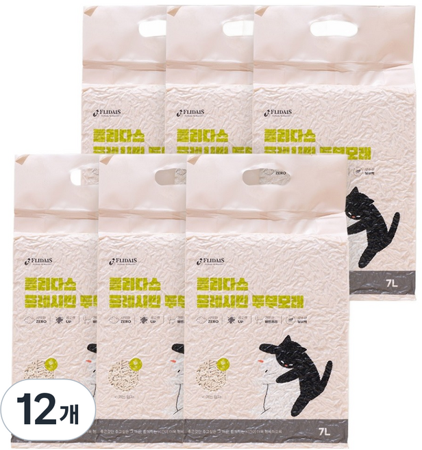 플리다스 고양이 프레시빈 가는입자 두부모래, 녹차, 12개, 7L