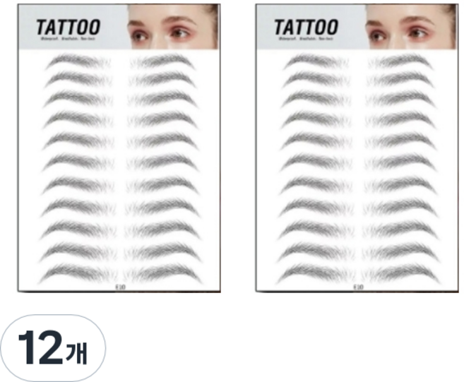 눈썹 타투 스티커, E10블랙, 12개