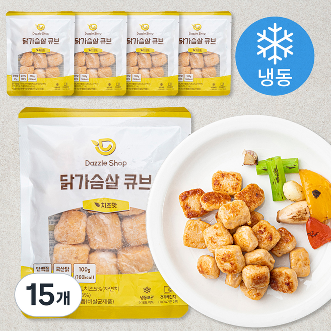 다즐샵 닭가슴살 큐브 치즈맛 (냉동), 100g, 1개입, 15개