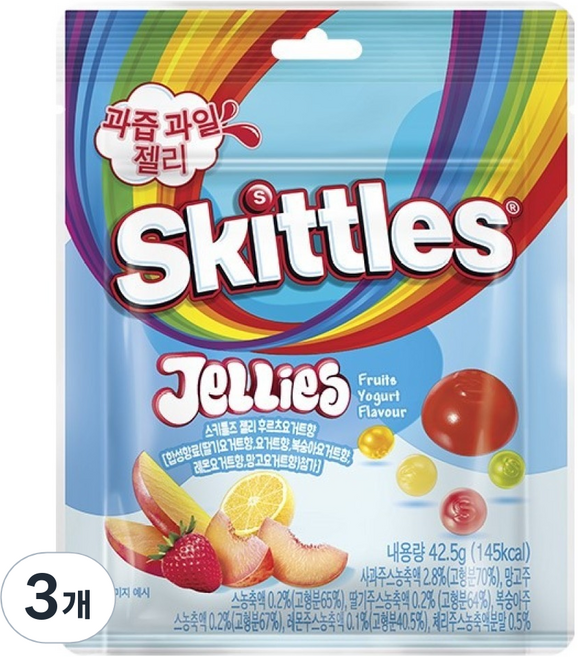 스키틀즈 젤리 후르츠 요거트향, 42.5g, 3개